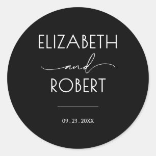 Moderne Typografie Schwarz-Weiß-Hochzeit Runder Aufkleber