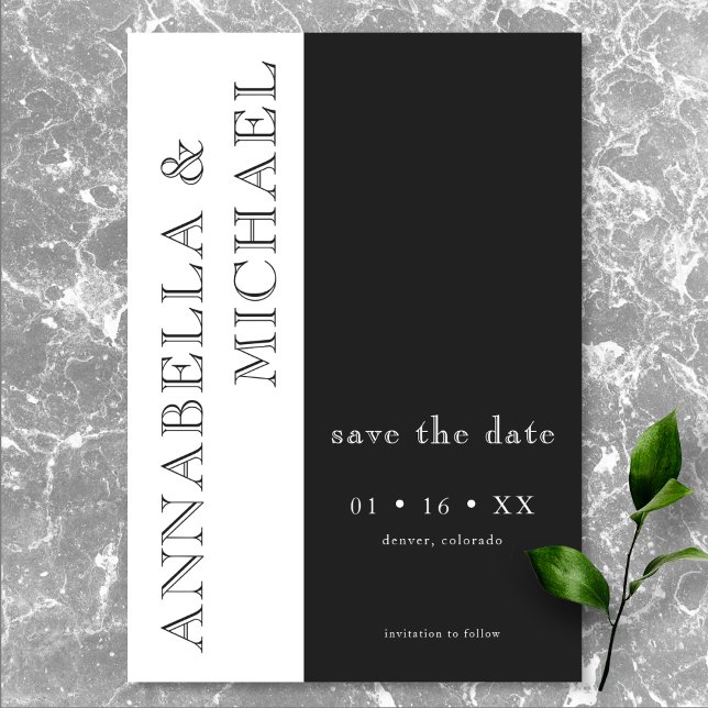 Moderne Typografie Schwarz-weiß Hochzeit Save The Date (Modern Typography Black White Heart Wedding Save The Date)