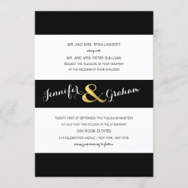 Moderne Typografie Schwarz-Weiß-Streifen | Gold Einladung
