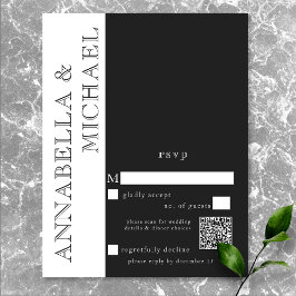 Moderne Typografie Schwarz-weiß Wedding QR RSVP Karte