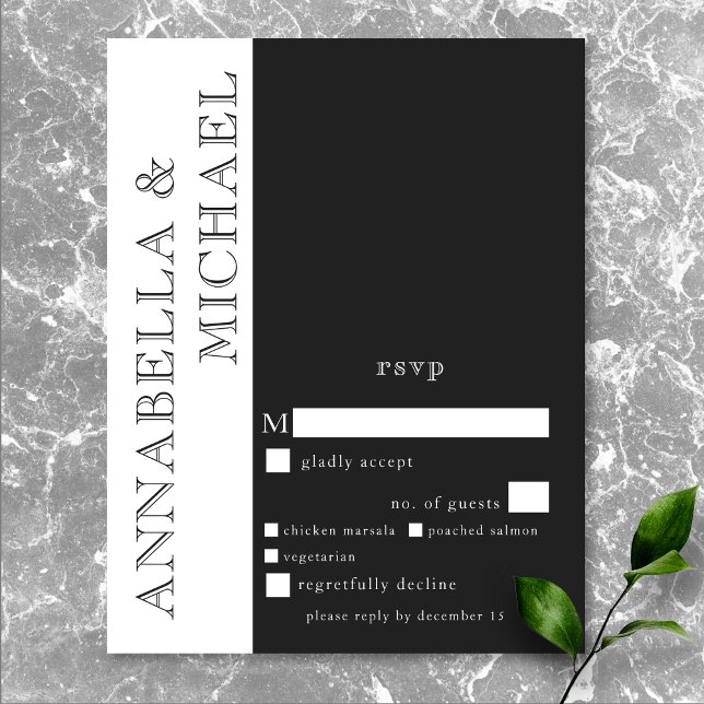 Moderne Typografie Schwarz-weiße Hochzeitsessen RSVP Karte (Modern Typography Black White Wedding Dinner RSVP Card)