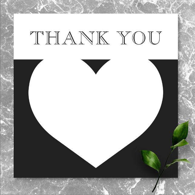 Moderne Typografie Schwarz-weiße Hochzeitsherzen Dankeskarte (Modern Typography Black White Wedding Heart Thank You Card)