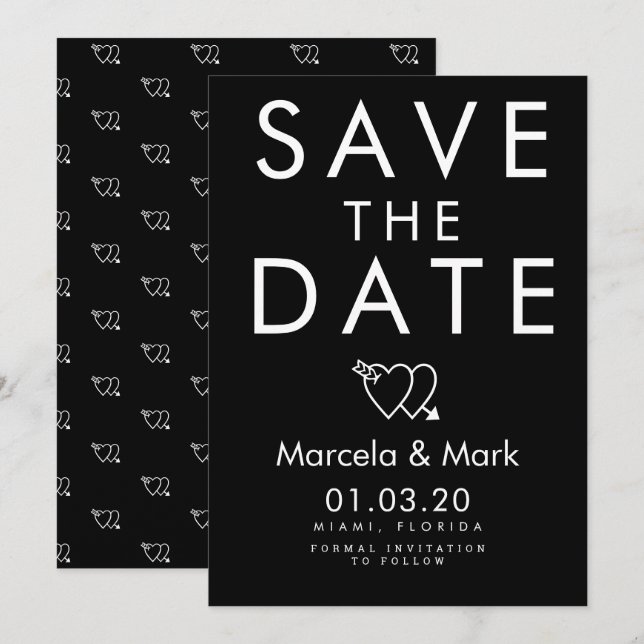 Moderne Typografie Schwarz-weißes Herz rettet die  Karte (Vorne/Hinten)