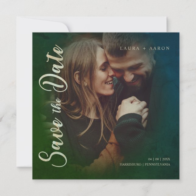 Moderne Typografie Script Foto Couple Verlobung Save The Date (Vorderseite)