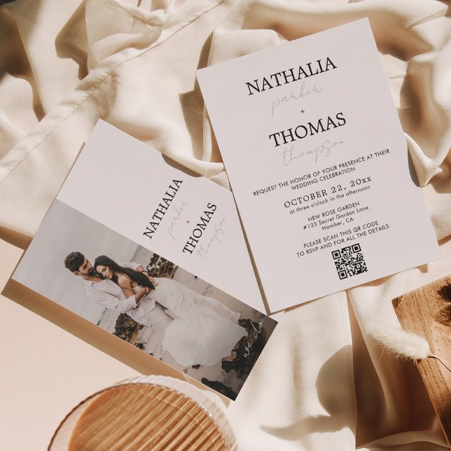 Moderne Typografie Script Foto QR Code Hochzeit Einladung (Von Creator hochgeladen)