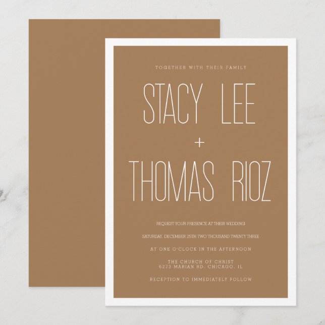 Moderne Typografie Simple Wedding Tan Einladung (Vorne/Hinten)