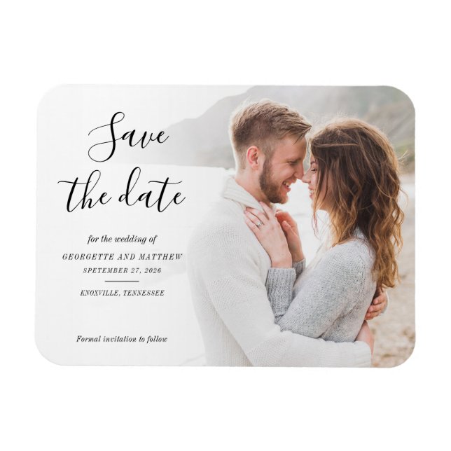Moderne Typografie-Skriptfoto Save The Date Magnet (Horizontal)