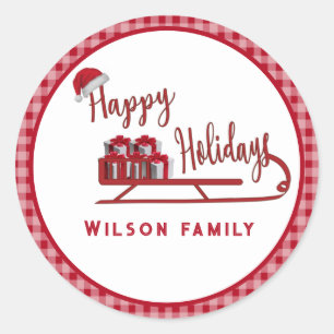 Moderne Typografie Sledge Happy Holidays Runder Aufkleber
