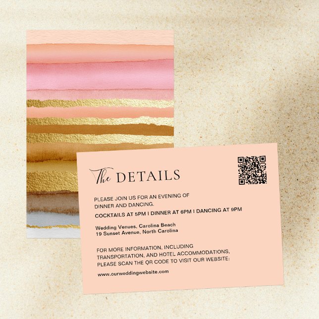 Moderne Typografie Sunset QR Code Hochzeitdetails Begleitkarte (Von Creator hochgeladen)