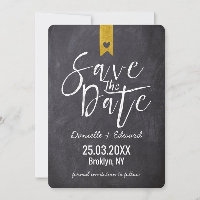 Moderne Typografie-Tafel Kein Foto Save The Date (Vorderseite)