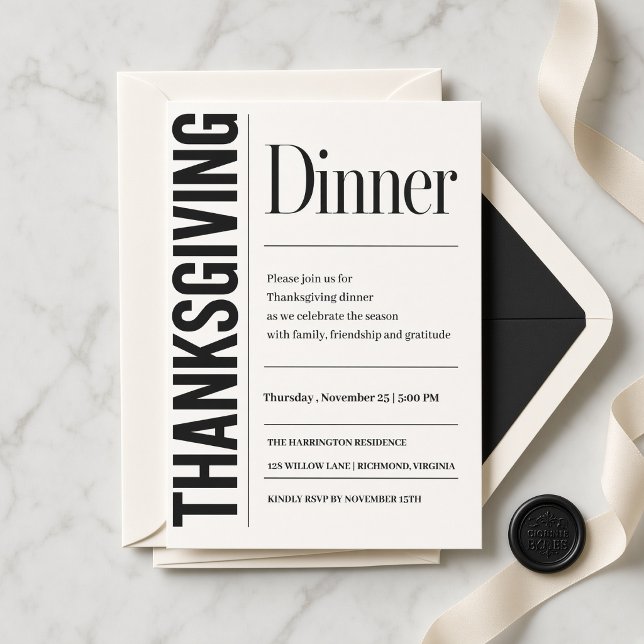 Moderne Typografie Thanksgiving-Dinner Einladung (Von Creator hochgeladen)
