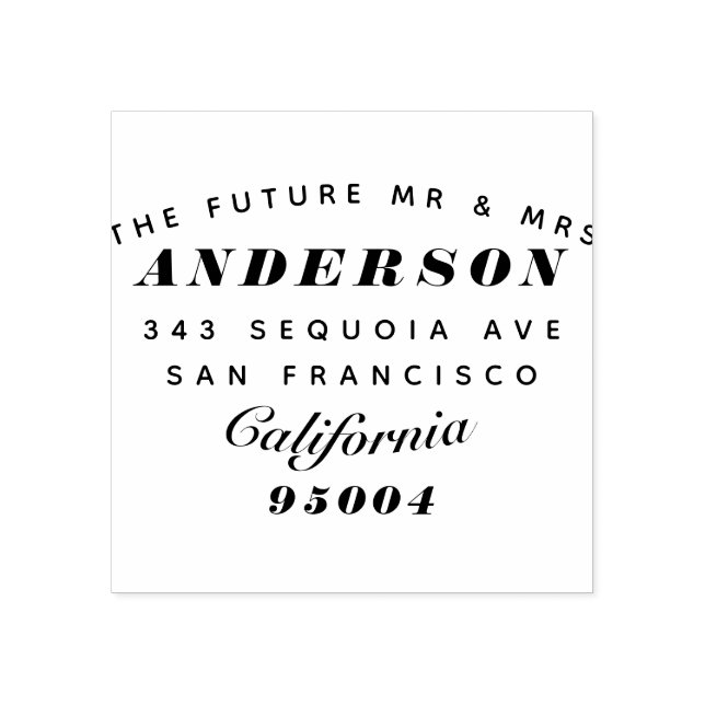 Moderne Typografie "The Future Mr & Mrs." Rede Gummistempel (Prägung)