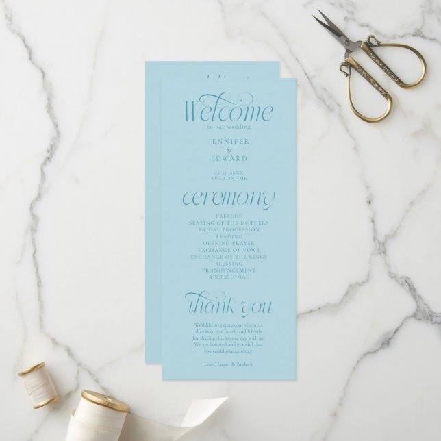 Moderne Typografie Türkises Hochzeitsprogramm Programm (Vorderseite/Rückseite Beispiel)