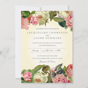 MODERNE Typografie Vintage Rose Blumenhochzeit Einladung