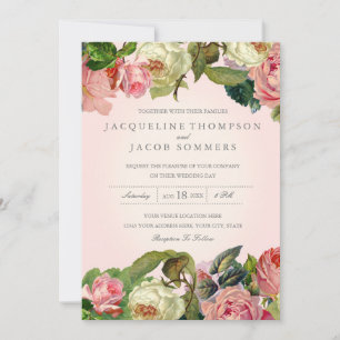 MODERNE Typografie Vintage Rose Blumenhochzeit Einladung