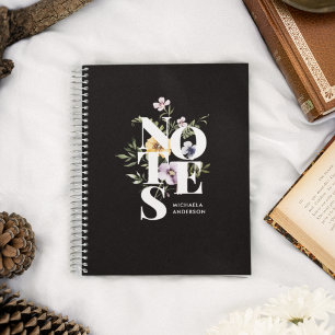 Moderne Typografie Wasserfarbe Wildblumen & Name Notizbuch