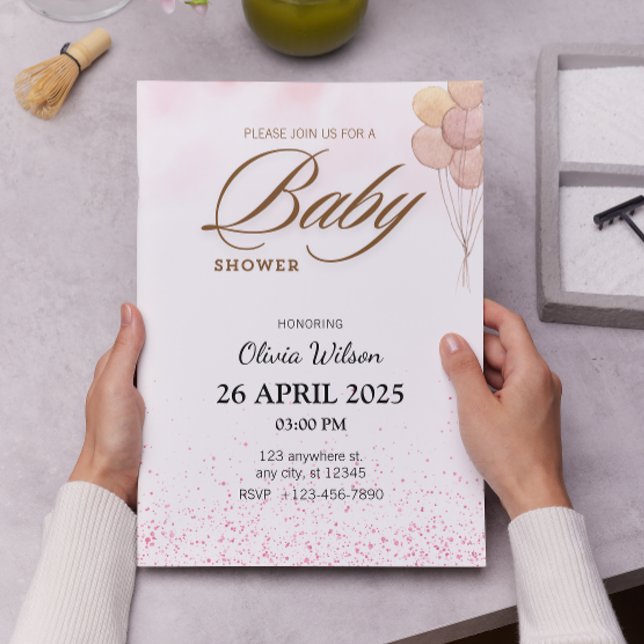 Moderne Typografie Watercolor Baby Showe Einladung (Von Creator hochgeladen)