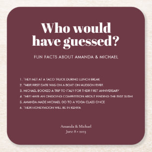 Moderne Typografie Wein Roter Hochzeitspass Fakten Rechteckiger Pappuntersetzer