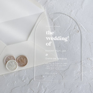 Moderne Typografie White Boho Vintag Retro Wedding Acryleinladungen