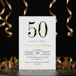 Moderne Typografie zum 50. Geburtstag in Weiß, Sch Folieneinladung
