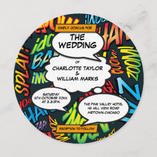 Moderne typografische Comic-Hochzeit Einladung