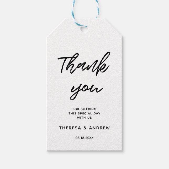 Moderne typografische Gastgeschenk Hochzeit Geschenkanhänger (Vorderseite)