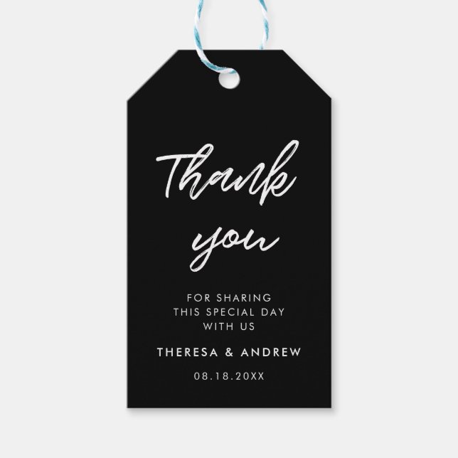 Moderne typografische Gastgeschenk Hochzeit Geschenkanhänger (Vorderseite)