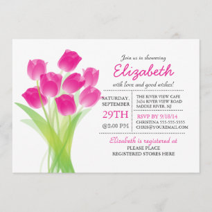 Moderne typografische Pink Tulip Baby Dusche Einladung