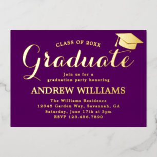 Moderne Typografy Lila Graduation Party Folieneinladung
