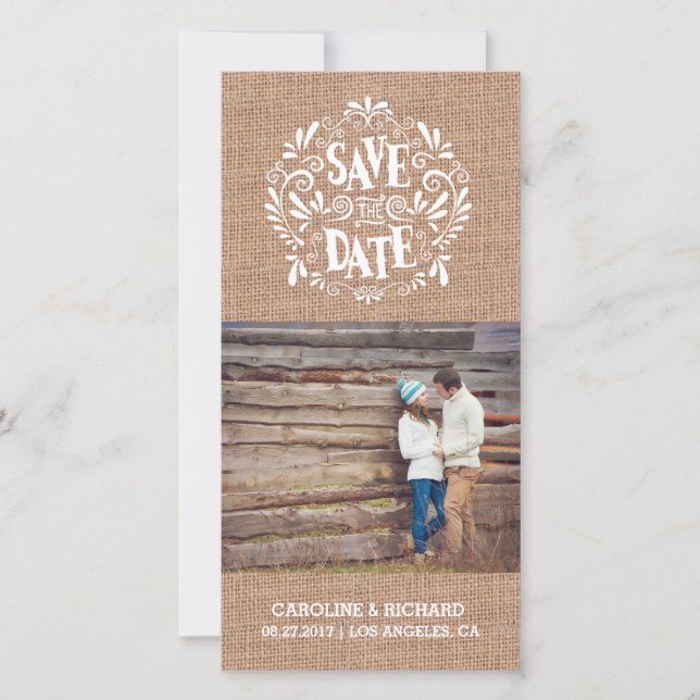 MODERNE TYPOGRAPHIE | BURLAP | SAVE THE DATE KARTE (Vorderseite)