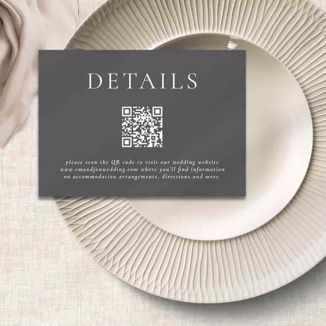 Moderne Typorgrafie QR Code Wedding Details Grau Begleitkarte (Von Creator hochgeladen)