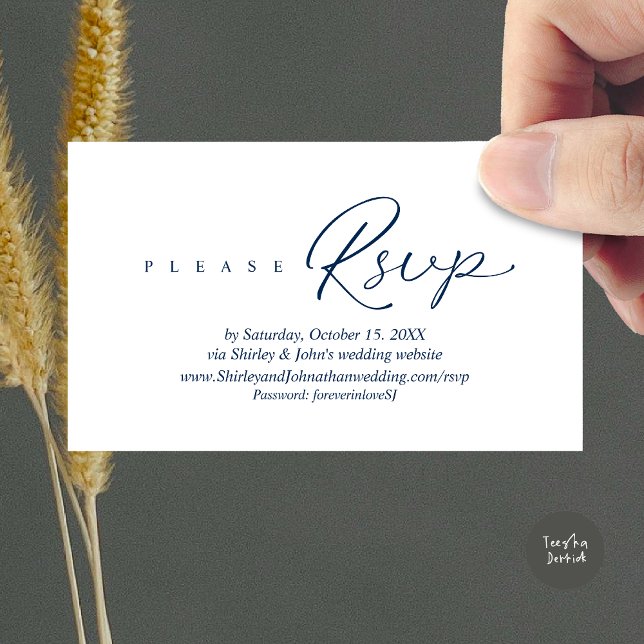 Moderne UAWG Wedding Einladung über die Website (Modern RSVP Wedding Invitation, via Website Enclosure Card, Phone, email, Navy Blue)
