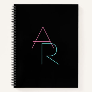 Moderne überlappende Initialen   Pink Türkis Schwa Notizbuch