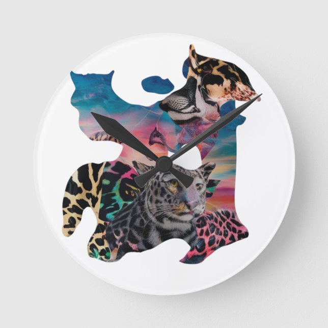 Moderne Uhr - Eclectic Animal Print & Abstra (Vorderseite)