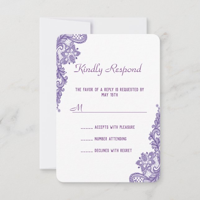 Moderne Ultra Violet Lace Wedding RSVP Einladung (Vorderseite)
