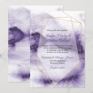 Moderne Ultra Violet Ombre Gold Geometric Wedding Einladung