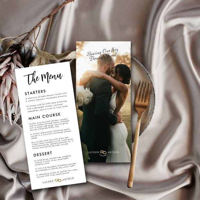 Moderne, ultraschicke Minimal-Foto-Hochzeitmenü-Ka Menükarte (Von Creator hochgeladen)