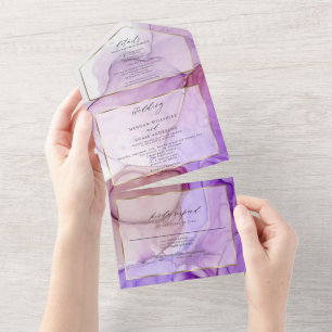 Moderne Ultraviolette Lila-Rosa-Mauve-Flüssigtinte All In One Einladung