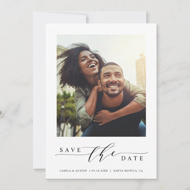 Moderne und einfache Foto Save the Date Flachkarte (Vorderseite)