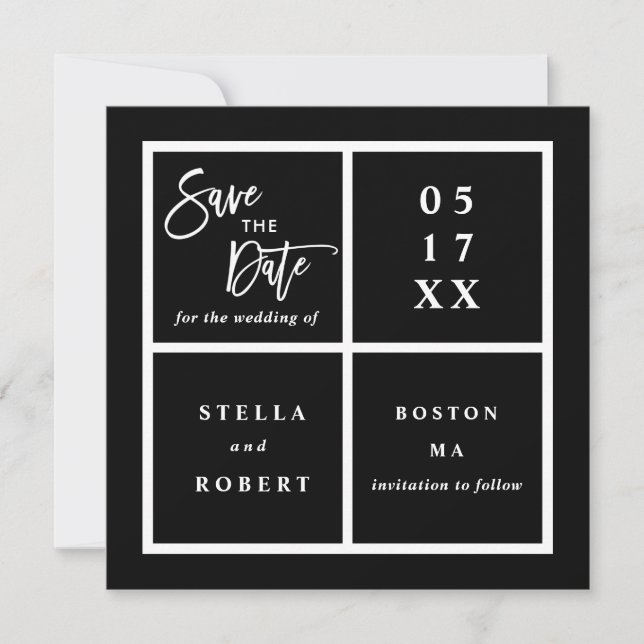 Moderne und einfache Schwarz-Save the Date-Fotokar Save The Date (Vorderseite)