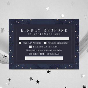 Moderne und einzigartige Celestial Navy und Gold W RSVP Karte
