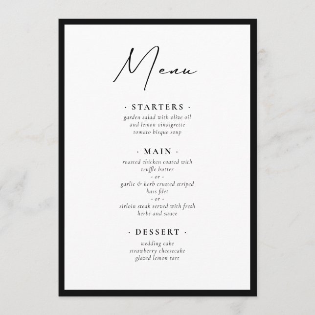 Moderne und elegante Fassung Menükarte (Vorderseite)
