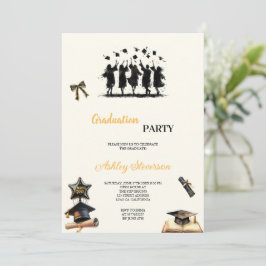 MODERNE UND ELEGANTE GOLD- UND SCHWARZSCHULATIONSP EINLADUNG
