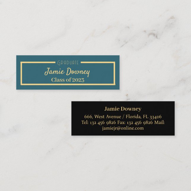 Moderne und elegante Graduate Aquamarin Name Card Mini Visitenkarte (Vorne/Hinten)