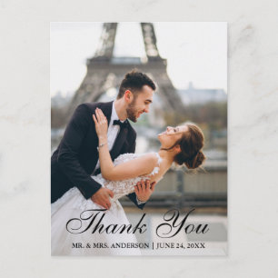 Moderne und elegante Hochzeitsfoto-Dankeschön Postkarte