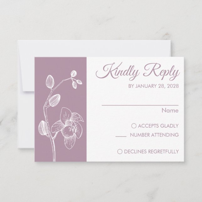 Moderne und elegante Orchideen minimalistisch RSVP Karte (Vorderseite)