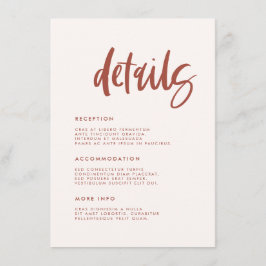 Moderne und elegante schneerosa Hochzeitsdetails Begleitkarte