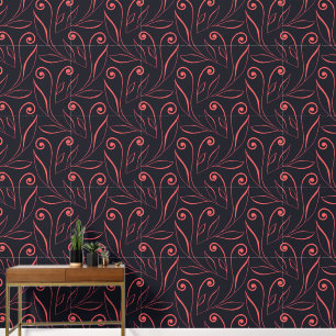 Moderne und elegante schwarz-rosa Foliage & Wirbel Tapete