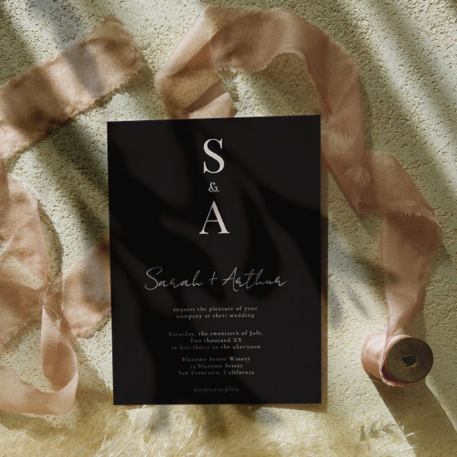 Moderne und elegante Script- und Monogram-Hochzeit Einladung (Von Creator hochgeladen)