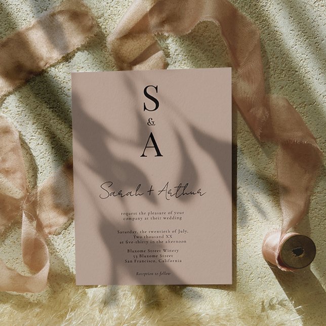 Moderne und elegante Script- und Monogram-Hochzeit Einladung (Von Creator hochgeladen)